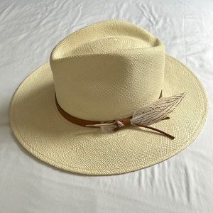 Goorin Bros Panama Hat w/ Owl Feather and leather trim